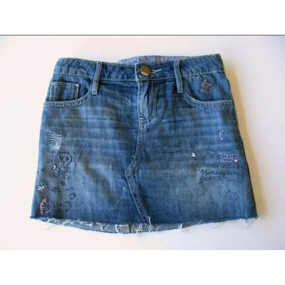 NEW Gap Kids girls skirt M 8 L 10 Jean doodle denim mini skull headphones music